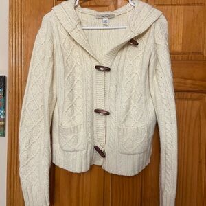 Free People Cream Wool Blend Fisherman Cable Knit Cardigan